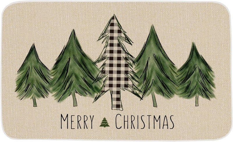 ONWAY Christmas Trees Door Mat Seasonal Winter Happy Holiday Farmhouse Doormat Kitchen Low-Profile Floor Rug Switch Mat for Home Decor Indoor Outdoor 29 x 17 Inch - Image 1